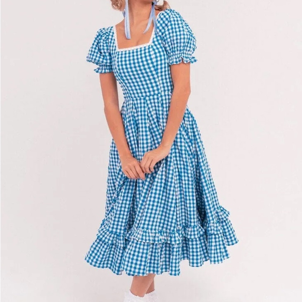 JessaKae Dorothy plus dress- Blue Gingham Puff Sleeve Dress